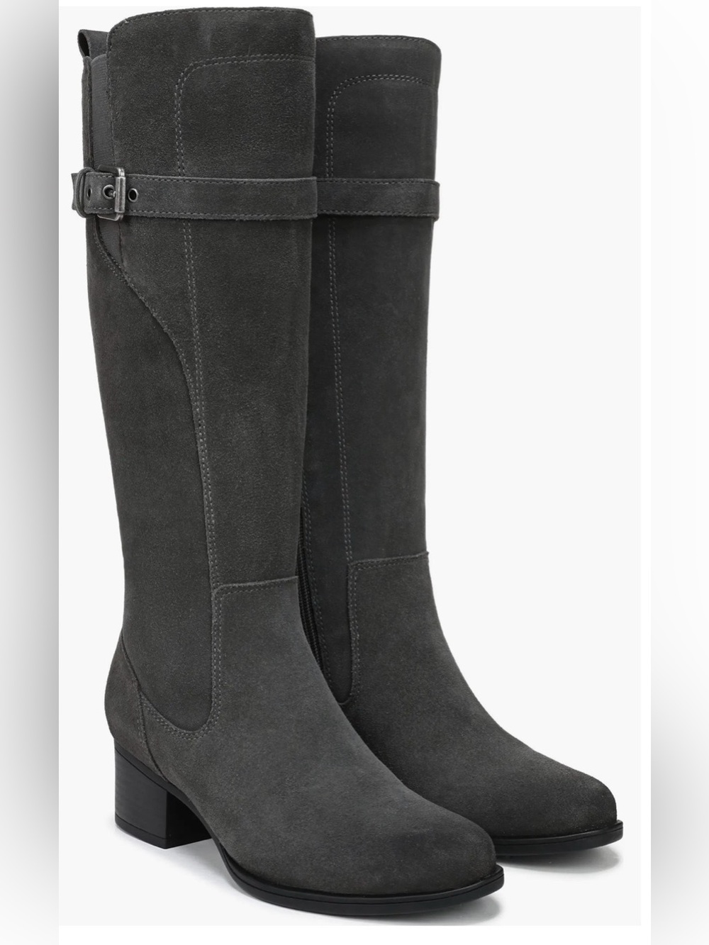 Naturalizer Gray Suede Knee-High Boots with Buckle Size 9.5 Wide & Wide Calf